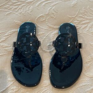 Only worn once. Black Patent Tory Burch Miller Sandals.